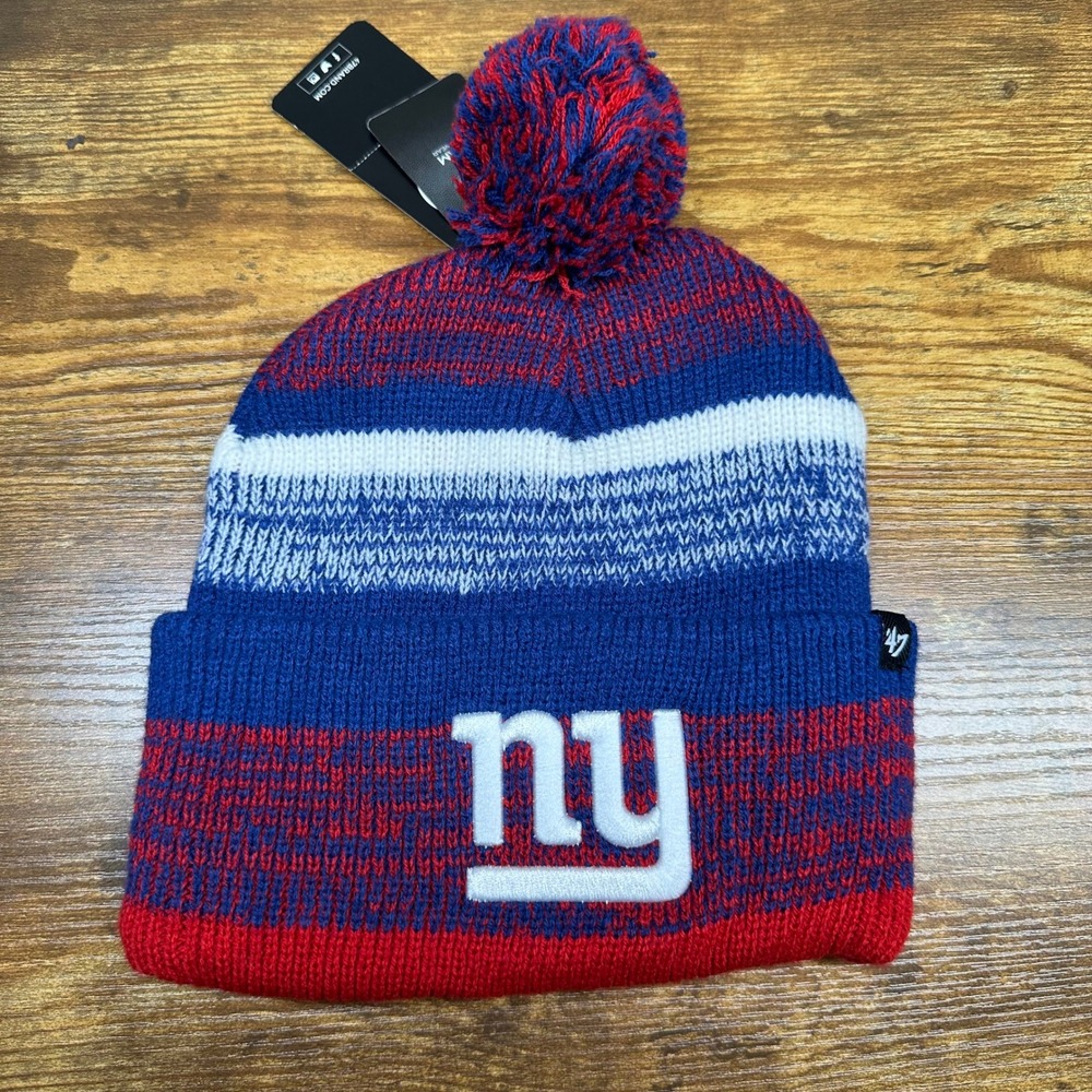 47 Brand New York Giants NFL Knit Beanie Pom Hat Blue Red Northward OSFA New